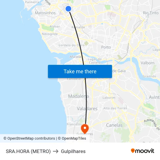 SRA.HORA (METRO) to Gulpilhares map