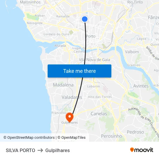 SILVA PORTO to Gulpilhares map