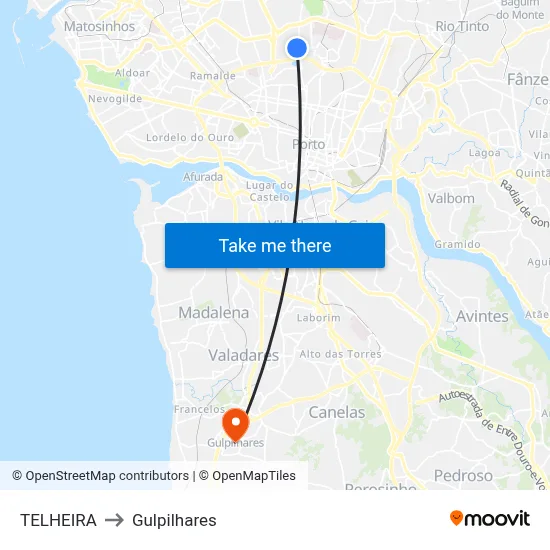TELHEIRA to Gulpilhares map