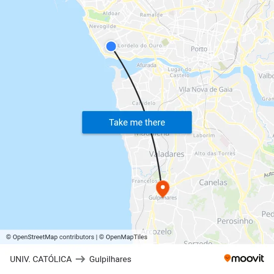 UNIV. CATÓLICA to Gulpilhares map