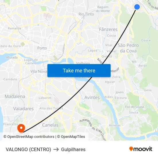 VALONGO (CENTRO) to Gulpilhares map