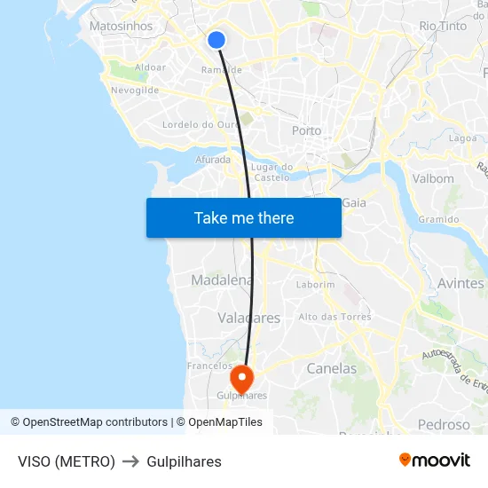 VISO (METRO) to Gulpilhares map
