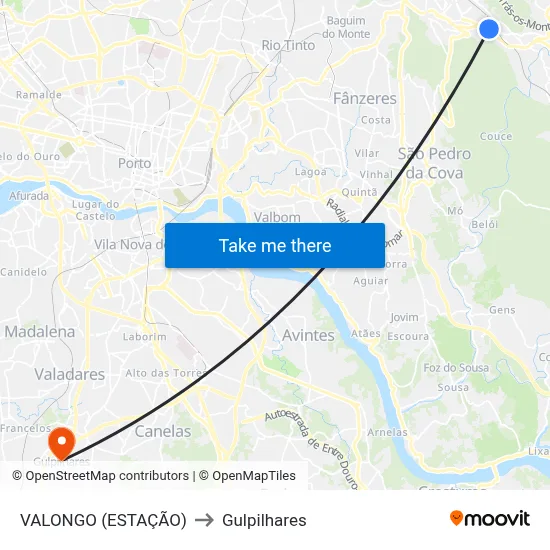 VALONGO (ESTAÇÃO) to Gulpilhares map