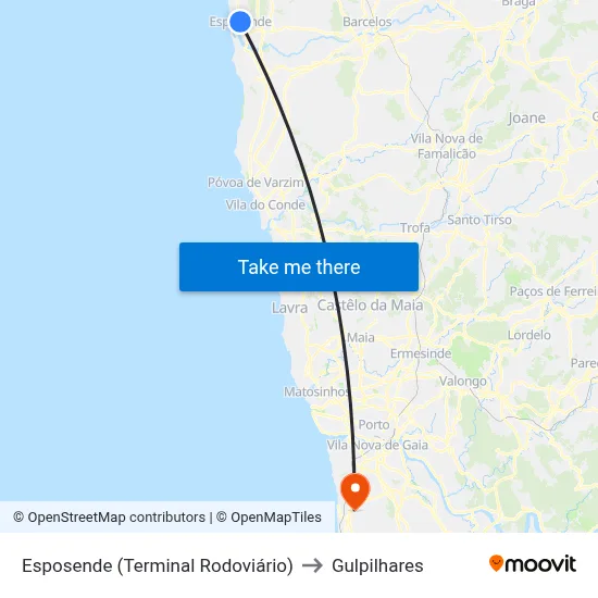 Esposende (Terminal Rodoviário) to Gulpilhares map