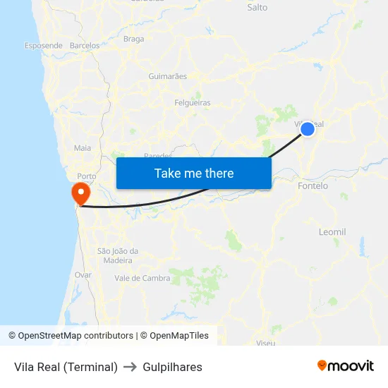 Vila Real (Terminal) to Gulpilhares map