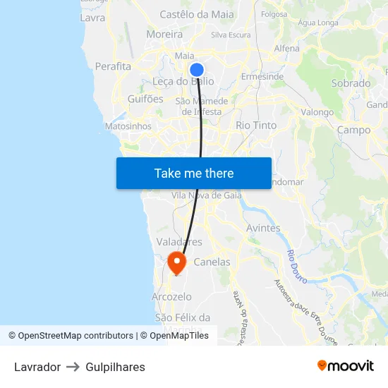 Lavrador to Gulpilhares map