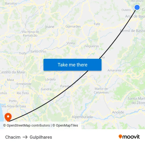 Chacim to Gulpilhares map