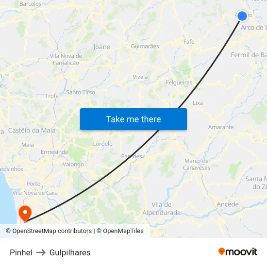Pinhel to Gulpilhares map