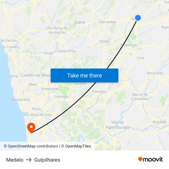 Medelo to Gulpilhares map