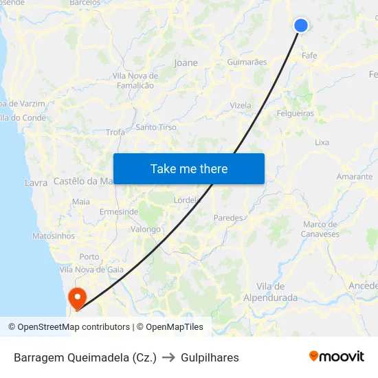 Barragem Queimadela (Cz.) to Gulpilhares map