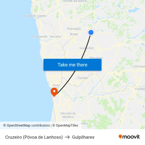 Cruzeiro (Póvoa de Lanhoso) to Gulpilhares map