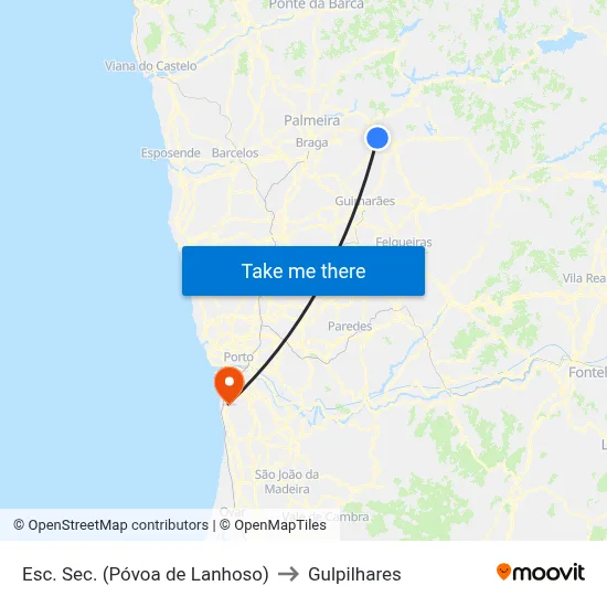 Esc. Sec. (Póvoa de Lanhoso) to Gulpilhares map
