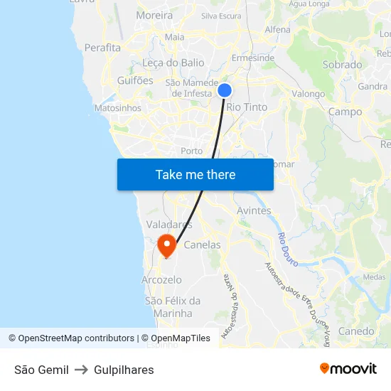 São Gemil to Gulpilhares map