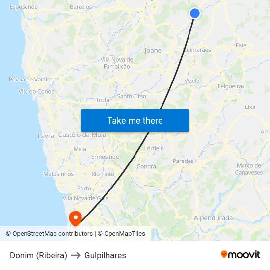 Donim (Ribeira) to Gulpilhares map
