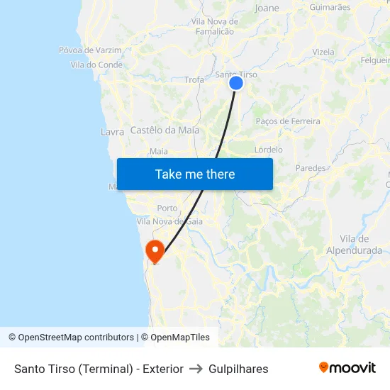 Santo Tirso (Terminal) - Exterior to Gulpilhares map
