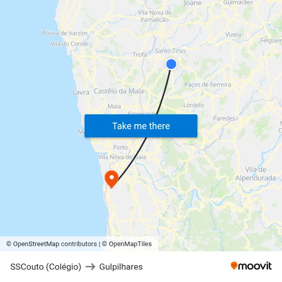 SSCouto (Colégio) to Gulpilhares map