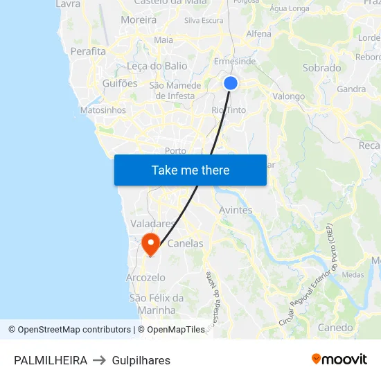 PALMILHEIRA to Gulpilhares map