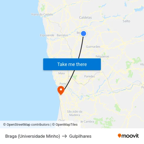 Universidade do Minho I to Gulpilhares map