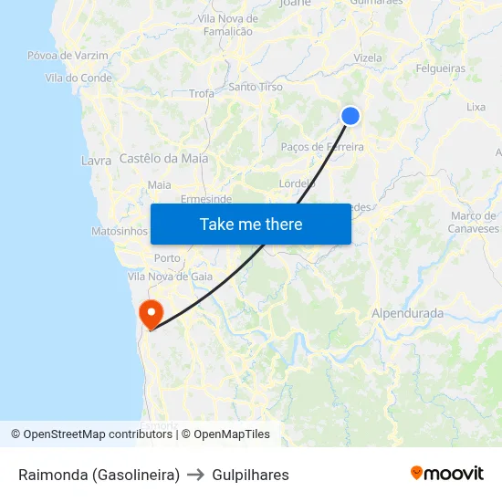 Raimonda (Gasolineira) to Gulpilhares map