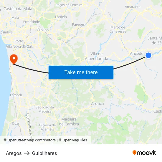 Aregos to Gulpilhares map