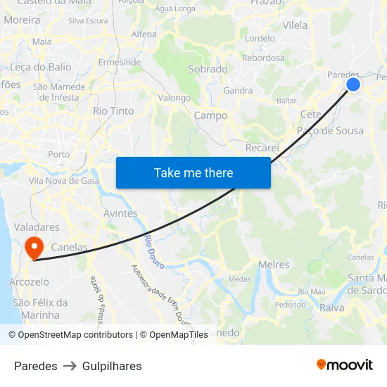 Paredes to Gulpilhares map