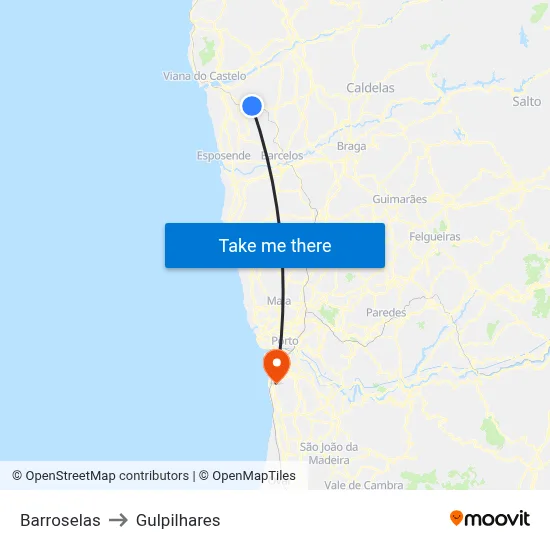 Barroselas to Gulpilhares map