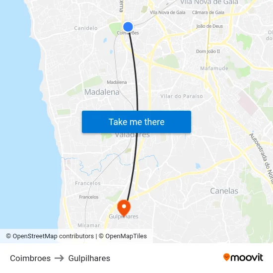 Coimbroes to Gulpilhares map