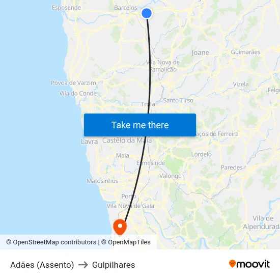 Adães (Assento) to Gulpilhares map