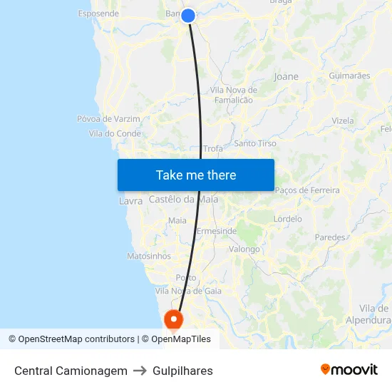 Central Camionagem to Gulpilhares map