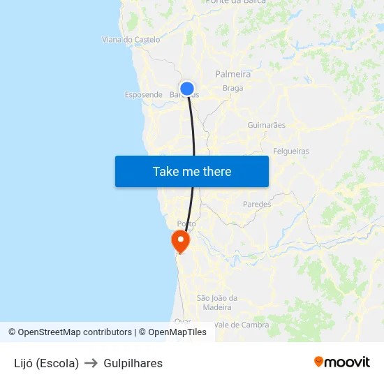 Lijó (Escola) to Gulpilhares map