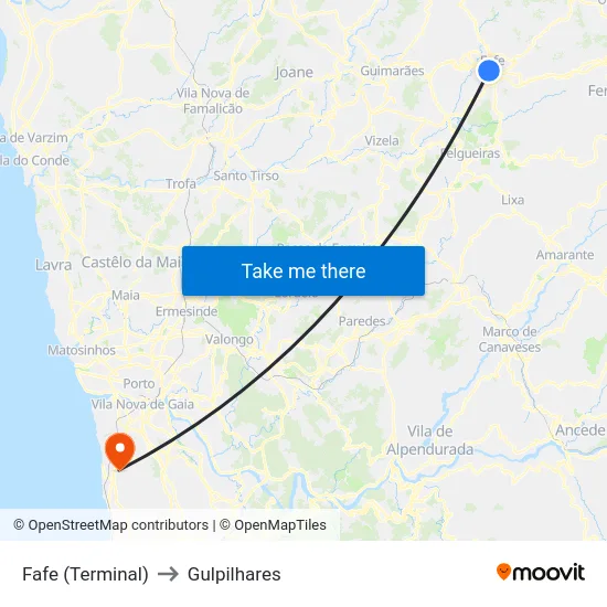 Fafe (Terminal) to Gulpilhares map