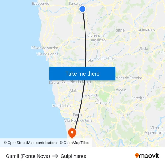 Gamil (Ponte Nova) to Gulpilhares map