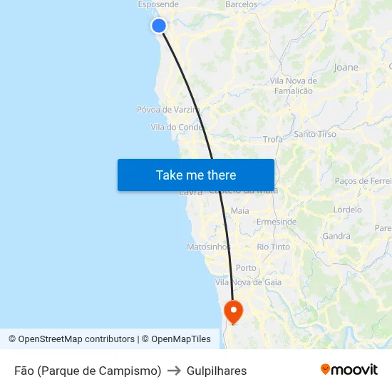 Fão (Parque de Campismo) to Gulpilhares map