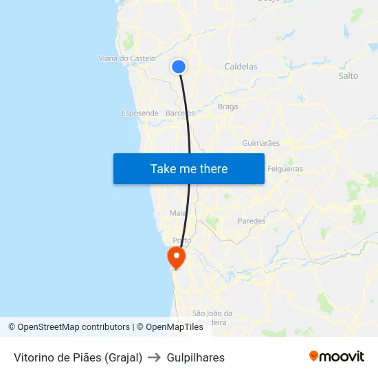 Vitorino de Piães (Grajal) to Gulpilhares map
