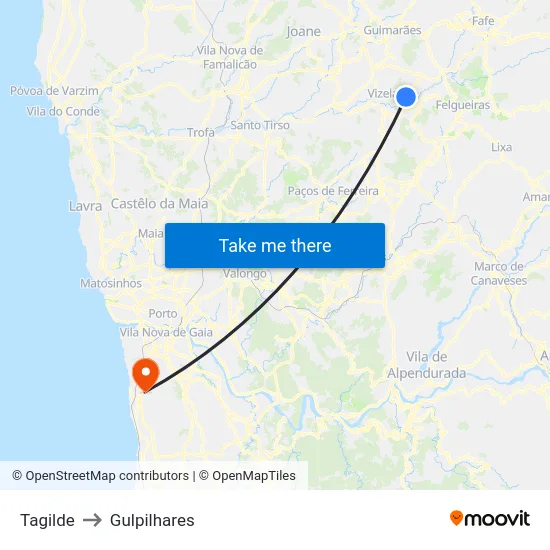 Tagilde to Gulpilhares map