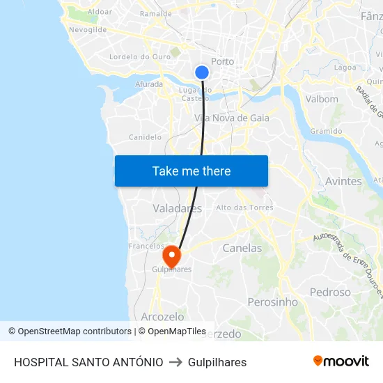 HOSPITAL SANTO ANTÓNIO to Gulpilhares map