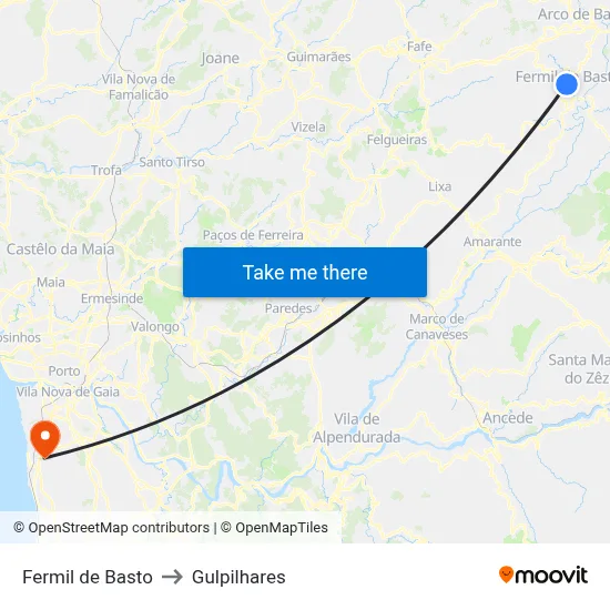 Fermil de Basto to Gulpilhares map