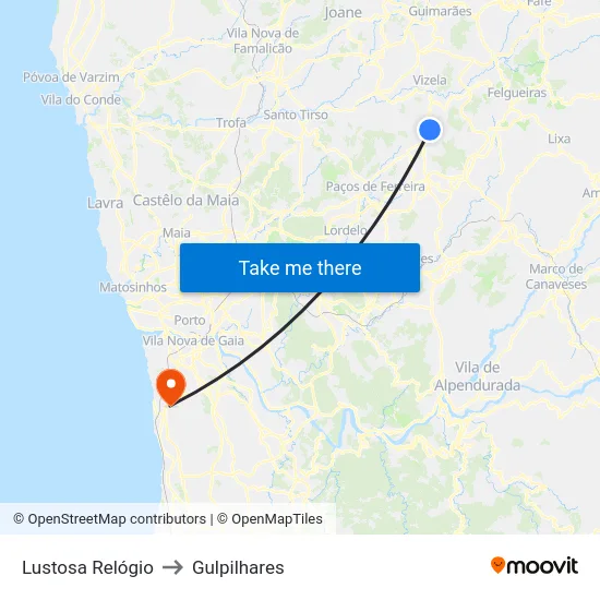 Lustosa Relógio to Gulpilhares map