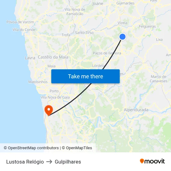 Lustosa Relógio to Gulpilhares map