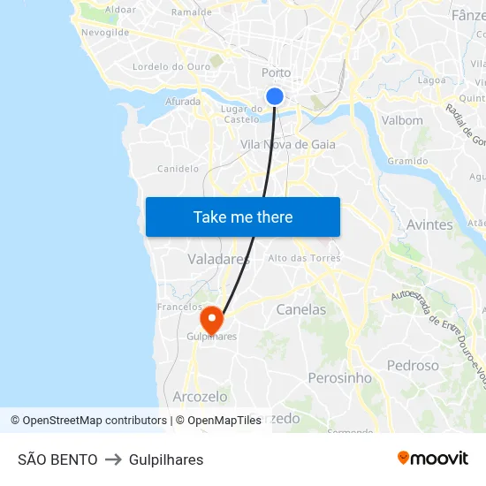 SÃO BENTO to Gulpilhares map