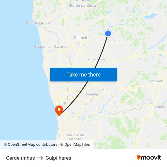 Cerdeirinhas to Gulpilhares map