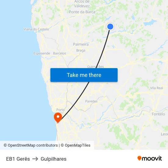 EB1 Gerês to Gulpilhares map