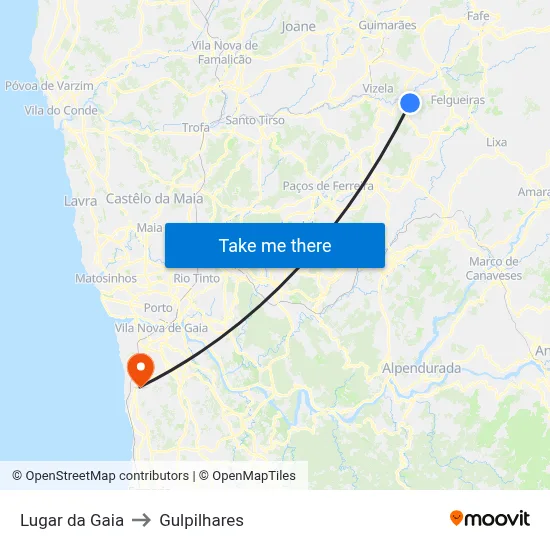 Lugar da Gaia to Gulpilhares map