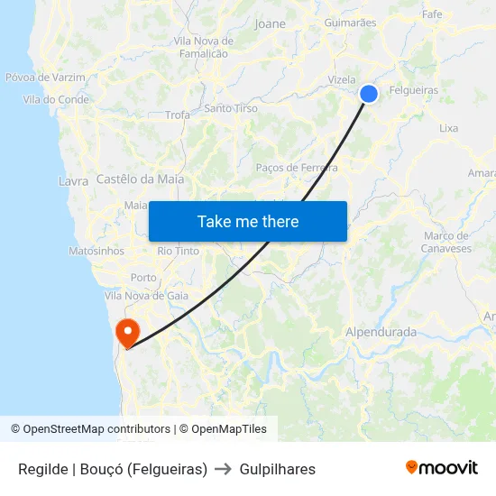 Regilde | Bouçó (Felgueiras) to Gulpilhares map