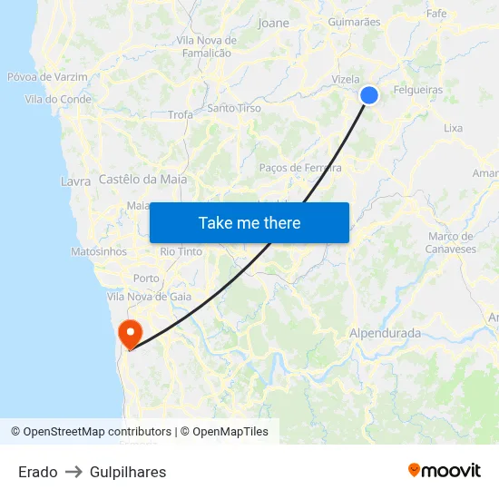 Erado to Gulpilhares map