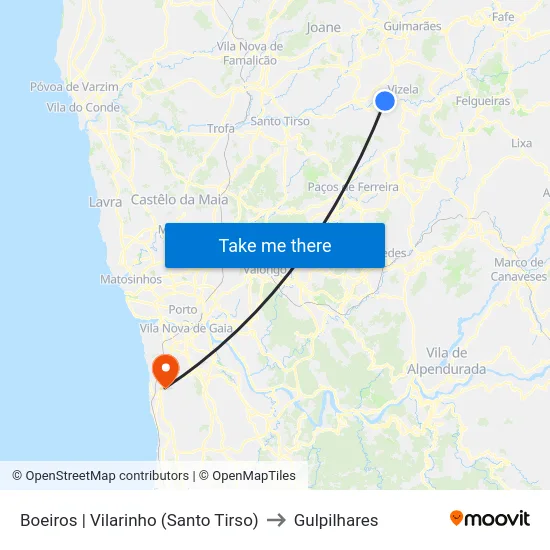Boeiros | Vilarinho (Santo Tirso) to Gulpilhares map