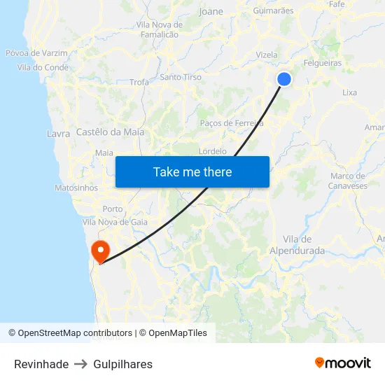 Revinhade to Gulpilhares map