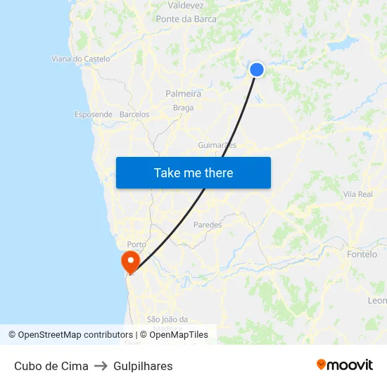 Cubo de Cima to Gulpilhares map