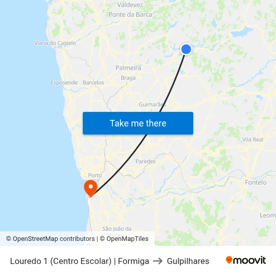 Louredo 1 (Centro Escolar) | Formiga to Gulpilhares map