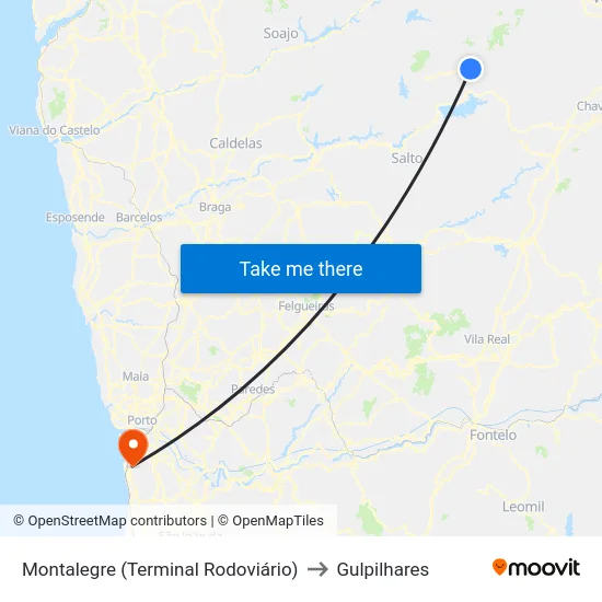 Montalegre (Terminal Rodoviário) to Gulpilhares map
